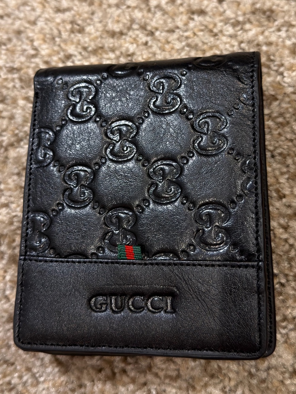 Hight quality Black Embossed Leather Card Holder with Web Detail